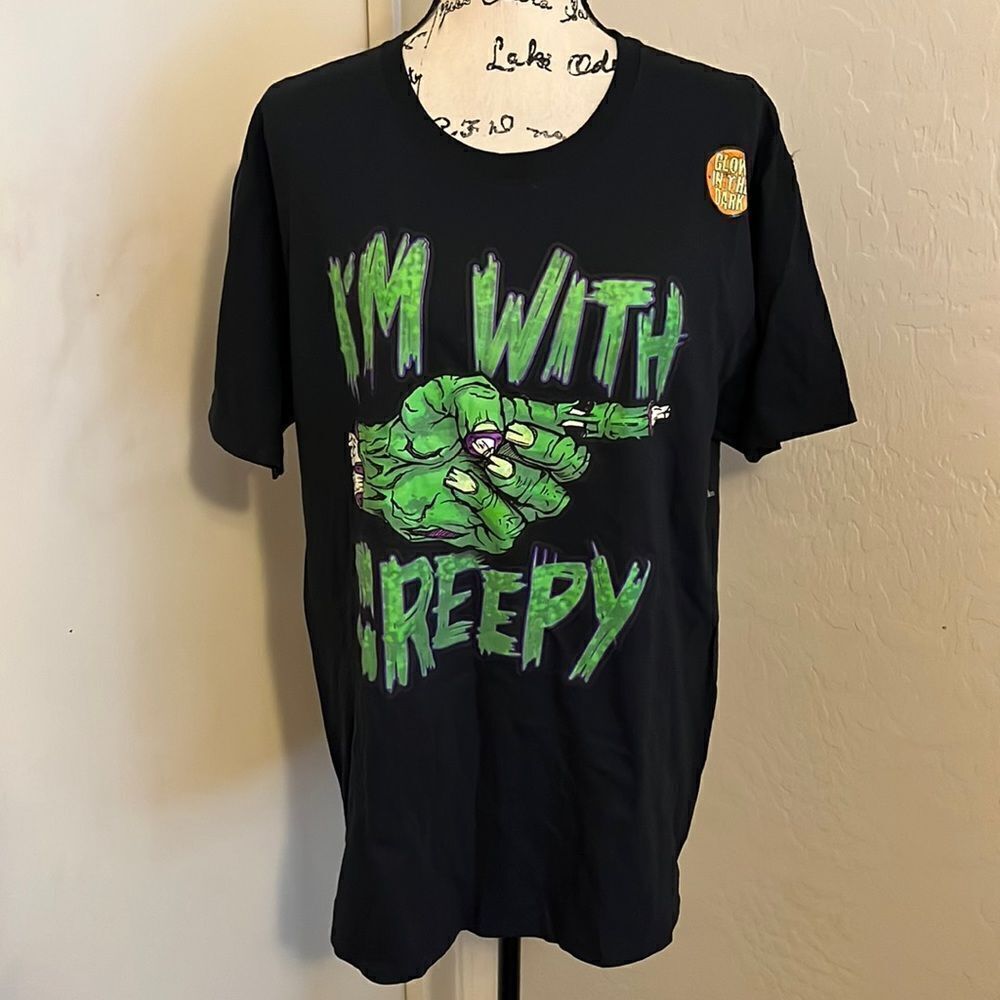 Happy Halloween Glow In The Dark I’m With Creepy Black Graphic Shirt